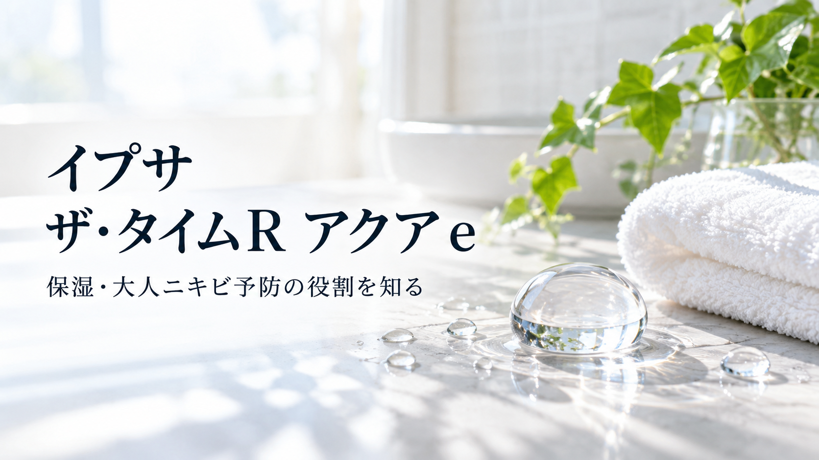 水滴と白いタオルを使った明るい保湿ケアのイメージ